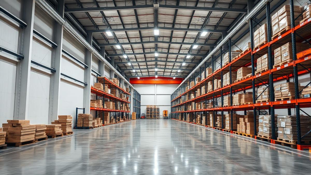 Industrial warehouse with clean concrete floor